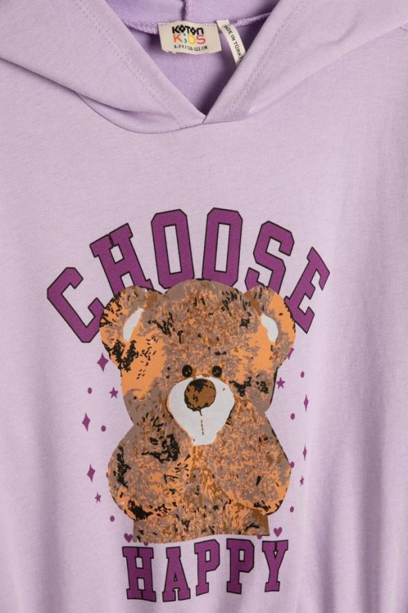 Koton Kız Çocuk Kapşonlu Sweatshirt Ayıcık Baskılı Beli ve Manşetleri Lastikli Uzun Kollu - 3