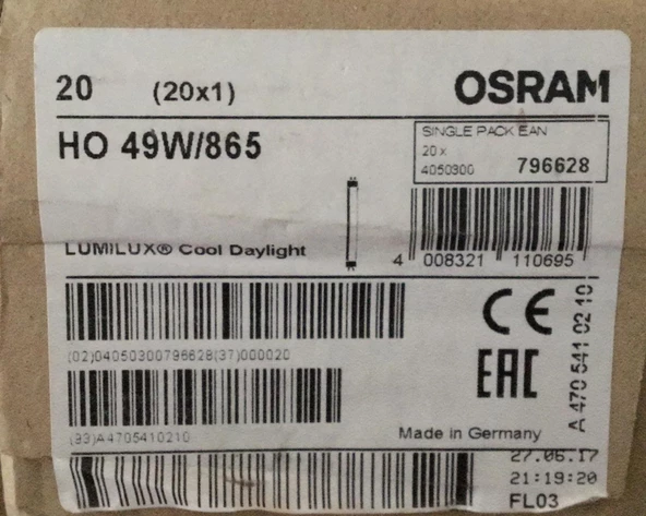 Osram Ho 49W/865 T5 Ampul Beyaz Işık - 20 Adet