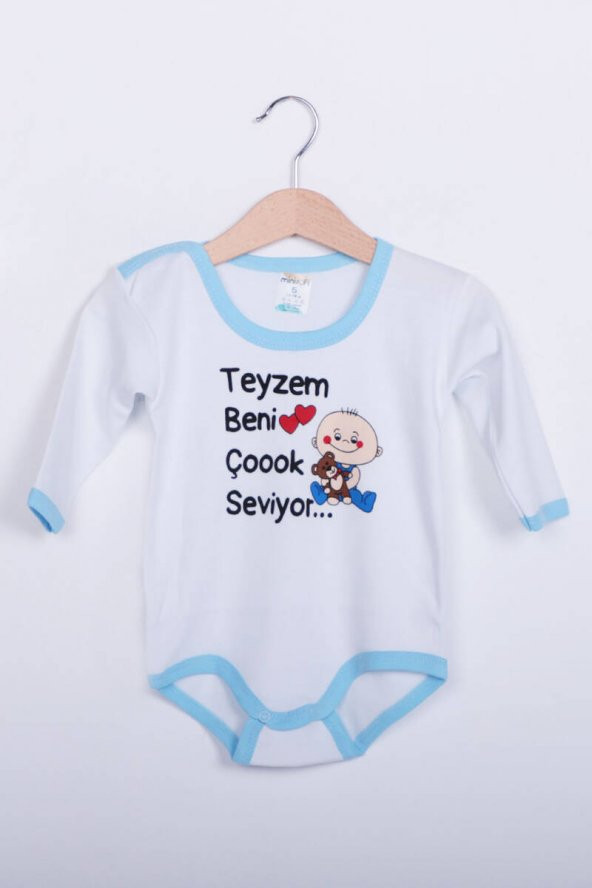 Teyzem Beni Çok Seviyor Kız Bebek Uzun Kollu Zıbın  beyazmavi