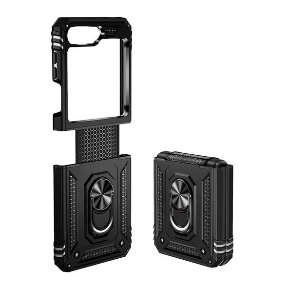 Galaxy Z Flip 5 Kılıf Yüzüklü Standlı Manyetikli Armor Zırh - Resim 8
