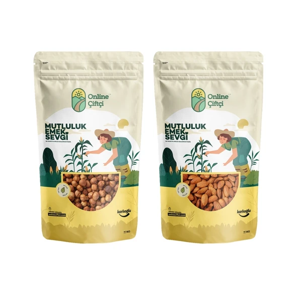 OnlineÇiftçi Çiğ Girsun Fındık 1KG + Çiğ Yerli Badem 1KG