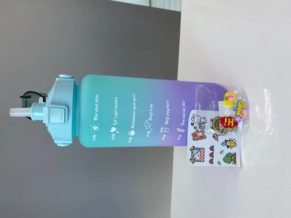 Motivasyonel 2'li set Su Matarası | Spor Salonu Su Matarası | 2 Lt Ve 900 Ml Yavru Matara Suluk Yeşil - 2