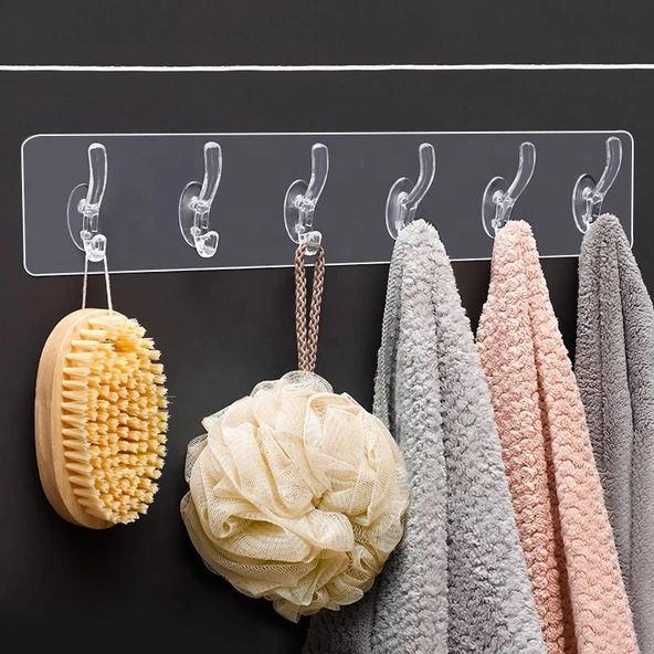 5'li Banyo Mutfak Dolap Duvar Askısı (Kendinden Yapışkanlı) - Şeffaf - 2