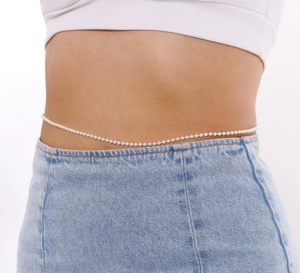 Kadın Beyaz İncili Göbek & Vücut Zinciri - Resim 2