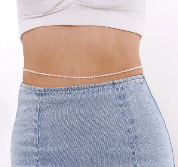 Kadın Beyaz İncili Göbek & Vücut Zinciri - Resim 3