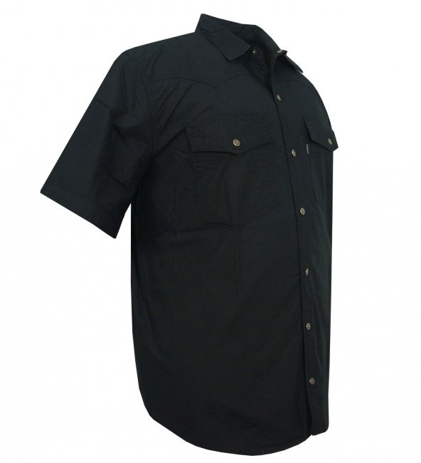Erkek Büyük Beden Gabardin Gömlek Kısa Kol Siyah - 2