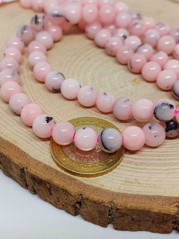 Pembe Siyah Alacalı Opal Taşı YARIM Dizi 8mm (18cm uzunluğundadır)