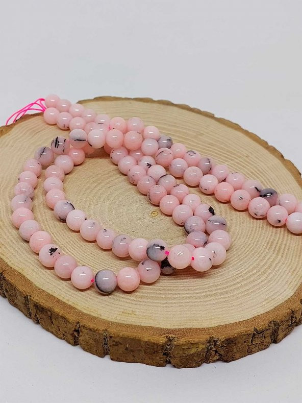 Pembe Siyah Alacalı Opal Taşı YARIM Dizi 8mm (18cm uzunluğundadır) - 2