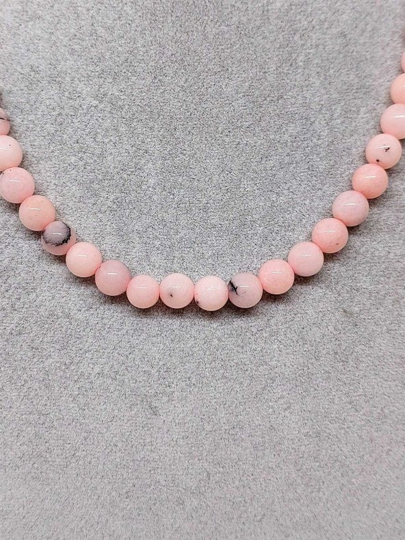 Pembe Siyah Opal Taşı Kolye 8mm (Sabit Klipsli) - Resim 2