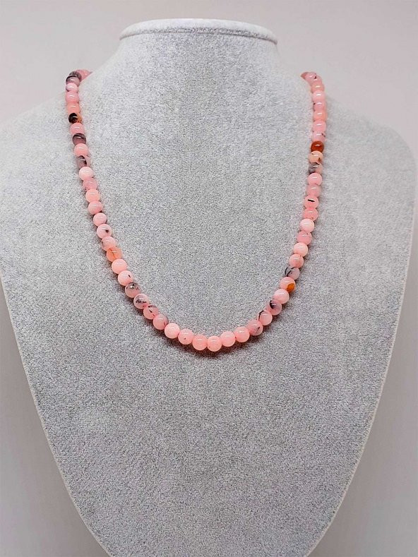 Pembe Siyah Alacalı Opal Taşı Kolye 6mm (Sabit Klipsli) ürün görseli