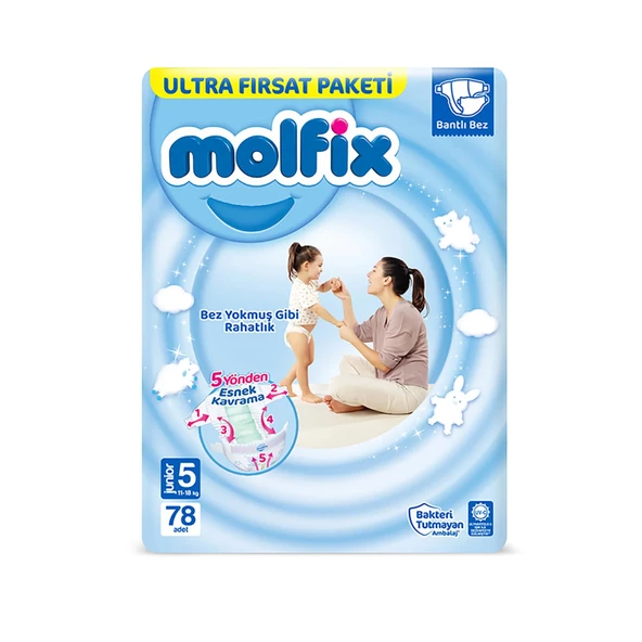 Molfix Bebek Bezi Ultra Fırsat Paketi 5 Beden 11-18 Kg 78 Adet