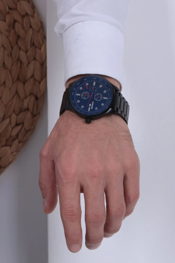 Lacivert Çelik Kasa Siyah Kordon Erkek Kol Saati - Resim 3