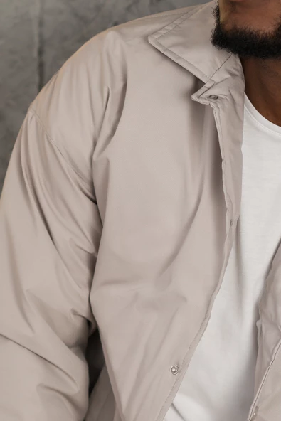 Oversize Kolu Lastikli Çıt Çıt Kapamalı Hafif Dolgulu Baharlık Mont - 5