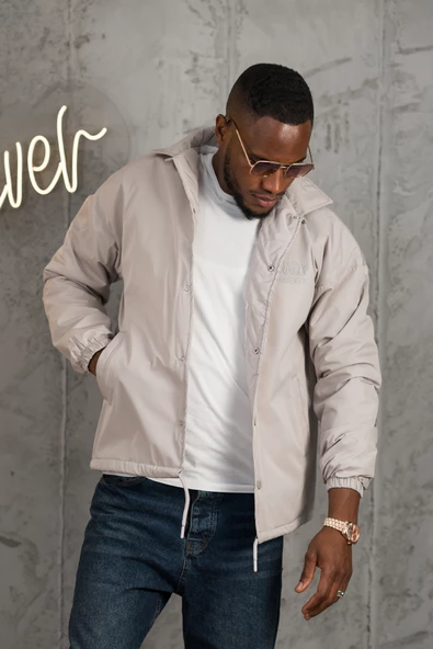 Oversize Kolu Lastikli Çıt Çıt Kapamalı Hafif Dolgulu Baharlık Mont - 4