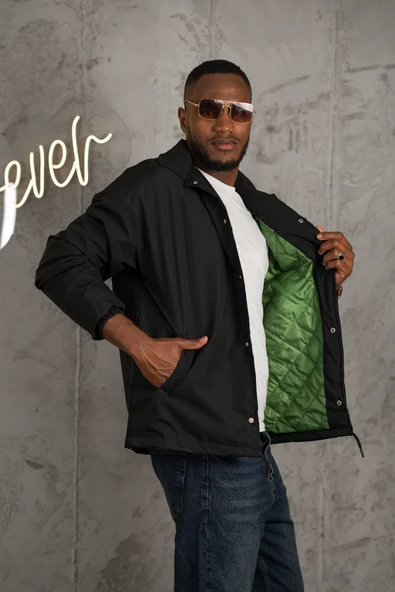 Oversize Kolu Lastikli Çıt Çıt Kapamalı Hafif Dolgulu Baharlık Mont - 9