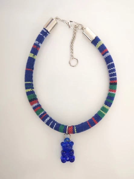 Kedi Köpek Boyun Tasması Bohem Kedi Kolyesi Renkli Jelibon Ayıcık - Mavi - 4