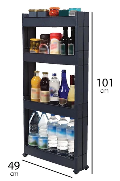 Motek Çok Amaçlı Tekerlekli Organizer Mutfak Banyo Raf Antrasit Siyah SR-04 - 4
