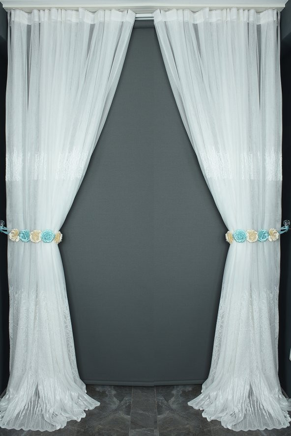 SELVİ GÖBEKLİ MODEL KIRIK BEYAZ RENK TEK KANAT Hazır Dikilmiş Pileli Fon Perde 300*260 Cm ürün görseli