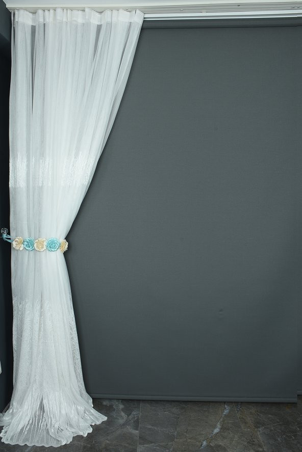 SELVİ GÖBEKLİ MODEL KIRIK BEYAZ RENK TEK KANAT Hazır Dikilmiş Pileli Fon Perde 300*260 Cm - Resim 7