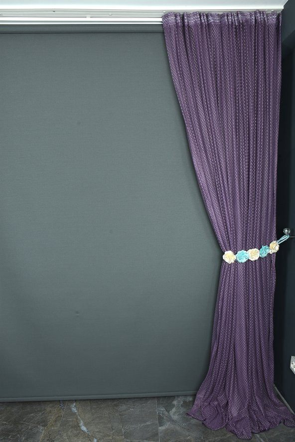 BAKLAVA MODEL MOR RENK TEK KANAT Hazır dikilmiş Pileli Fon Perde 300*260 cm - Resim 6