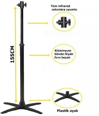 Soba Ayağı Çok Amaçlı Lüks Alüminyum Ayak 155 CM Siyah