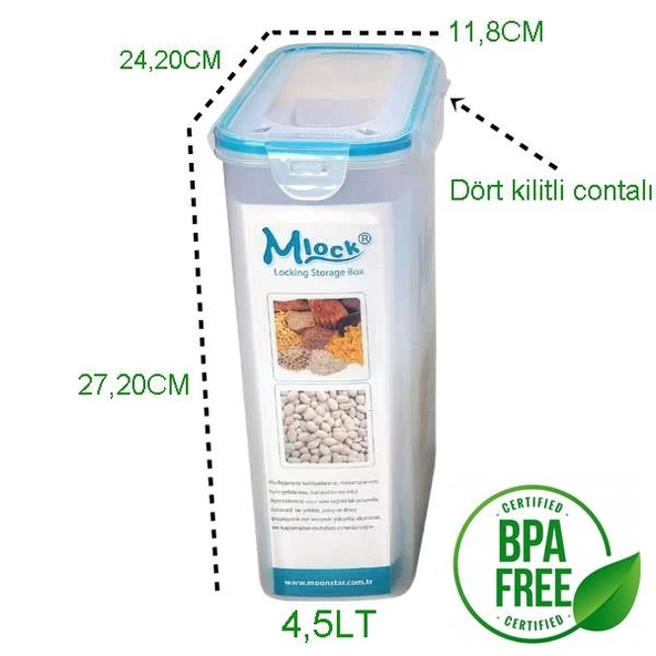 Moonstar Mlock Hava sızdırmaz Kilitli Çok Amaçlı Saklama Kabı 4,5 lt Map-179 - 2