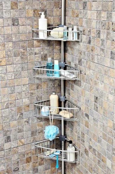 Primanova Yay Baskılı Kurulumu Kolay Dört Gözlü Alüminyum Banyo Köşe Rafı-N29 - 2