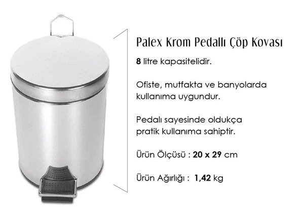 Palex Krom Pedallı Çöp Kovası 8 Litre - 2