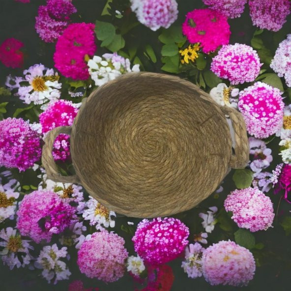 T. Concept Dekoratif İplikli Rattan Hasır Sepet, Çok Amaçlı Düzenleme, Sepeti Orta - 4