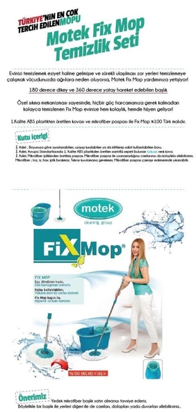 Motek Fix Mop Temizlik Kovası Temizlik Seti+Extra 1Ad Yedek Püskül - 5