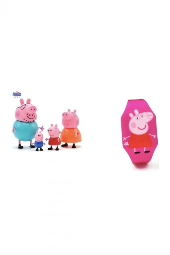 Kumik Peppa Pig 4 lü figür ve Peppa Saat