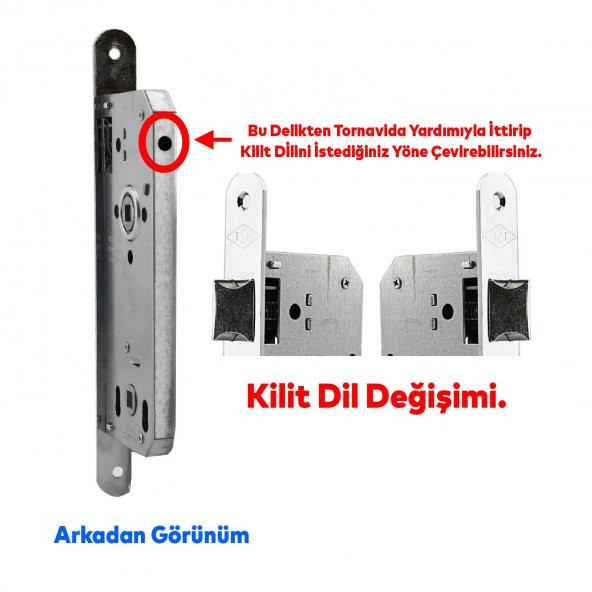 Hok Kapı Ekstra Gömme Kilit Wc Banyo Kilidi Oval Köşeli ET-40M 40 mm - 3