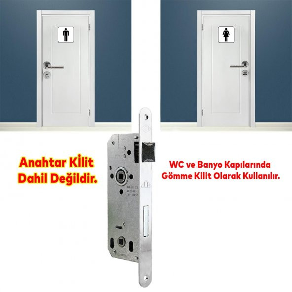 Hok Kapı Ekstra Gömme Kilit Wc Banyo Kilidi Oval Köşeli ET-40M 40 mm - 4