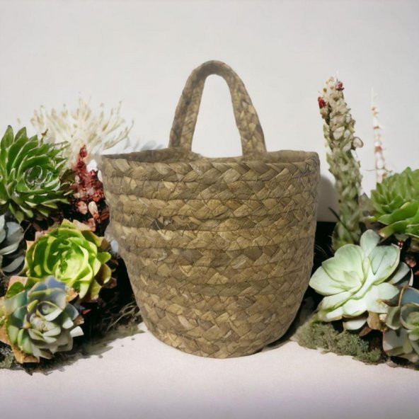 T. Concept Dekoratif Tek Kulplu İplikli Rattan Hasır Sepet, Çok Amaçlı Düzenleme, Askı Sepeti Orta - 4