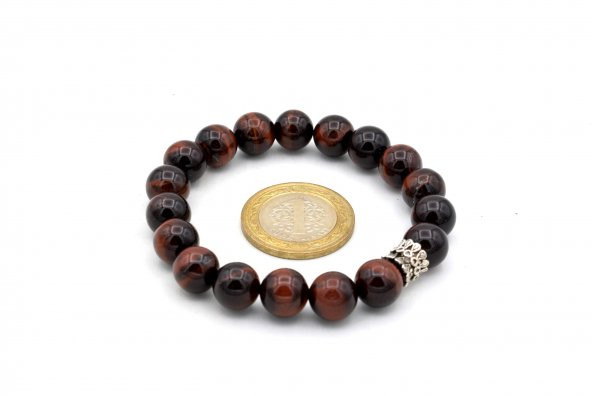 Hakiki Doğal Kırmızı Kaplan Gözü Taşı Bileklik 1.Kalite İri Boy - Resim 3