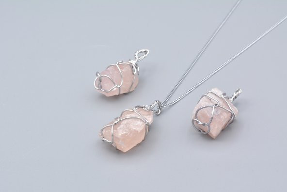 Hakiki Doğal Pembe Kuvars Taşı Kolye Ucu 001 ürün görseli 1