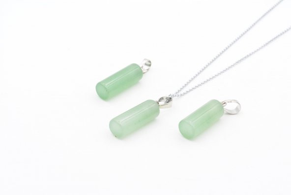 Hakiki Silindir Şeklinde Doğal Aventurin Taşı Kolye Ucu 1.Kalite ürün görseli 1