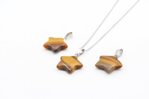 Hakiki Doğal Kaplan Gözü Taşı Yıldız Kolye Ucu 1.Kalite ürün görseli 1