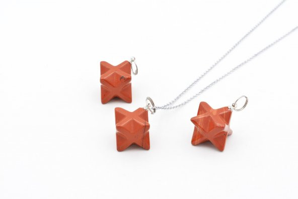 Hakiki Doğal Jasper Taşı Merkaba Kolye Ucu 1.Kalite ürün görseli 1