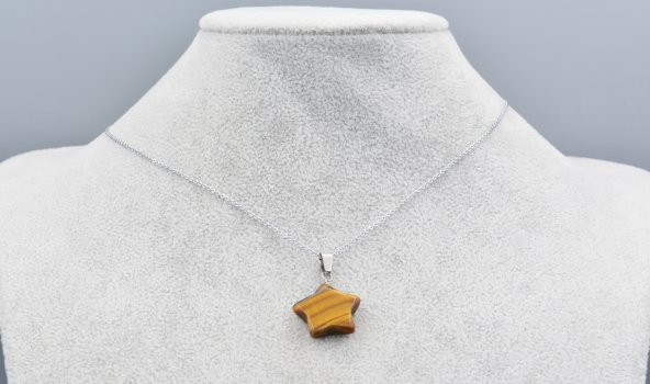 Hakiki Doğal Kaplan Gözü Taşı Yıldız Kolye Ucu 1.Kalite - Resim 2