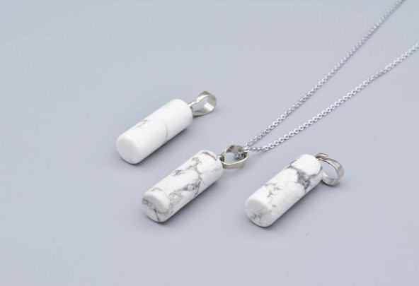 Hakiki Silindir Şeklinde Doğal Havlit Taşı Kolye Ucu 1.Kalite ürün görseli 1