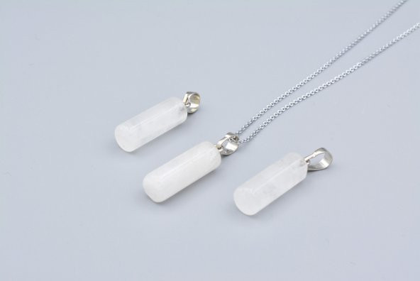 Hakiki Silindir Şeklinde Doğal Kristal Kuvars Taşı Kolye Ucu 1.Kalite ürün görseli 1