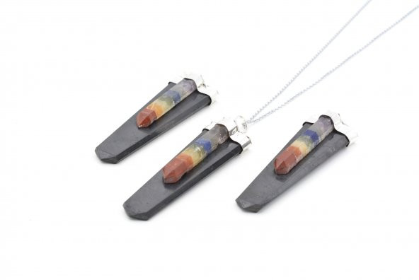 Hakiki Doğal Karışık Çakra Taşlı Şungit Taşı Kolye Ucu 1.Kalite 001 ürün görseli 1