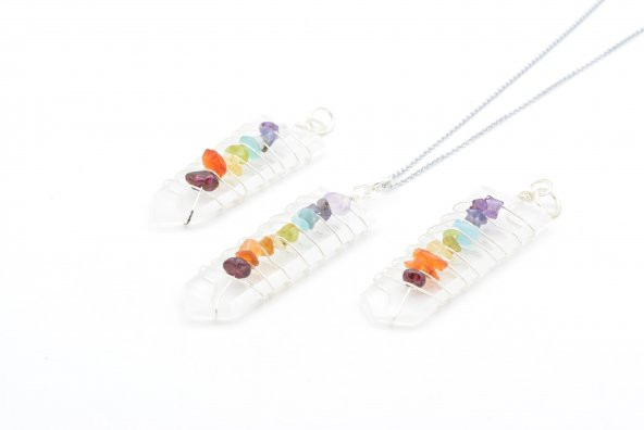 Hakiki Doğal Karışık Çakra Taşlı Kristal Kuvars Taşı Kolye Ucu 1.Kalite 002 ürün görseli 1