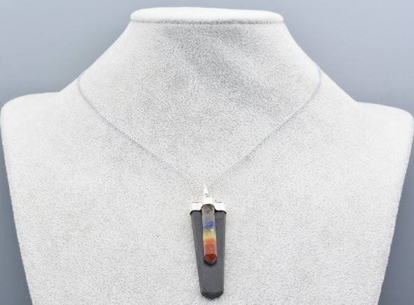 Hakiki Doğal Karışık Çakra Taşlı Şungit Taşı Kolye Ucu 1.Kalite 001 - Resim 2