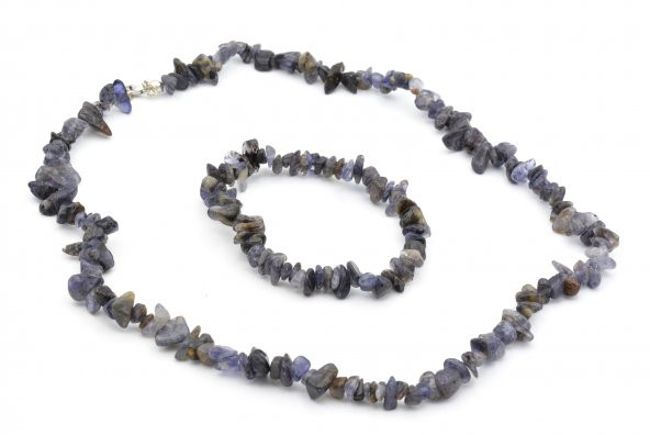 Hakiki Doğal Kırık Taş İyolit Taşı Kolye Bileklik Set ürün görseli 1