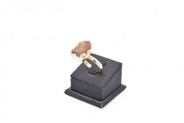 Altın Rengi Karnelyan Akik Taşlı Ayarlanabilir Yüzük 008 - Resim 3