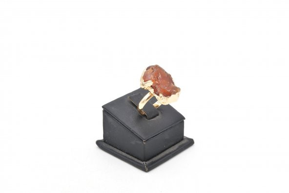 Altın Rengi Karnelyan Akik Taşlı Ayarlanabilir Yüzük 006 - Resim 2