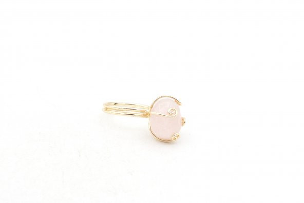 Altın Rengi Pembe Kuvars Taşlı Ayarlanabilir Yüzük 001 ürün görseli 1