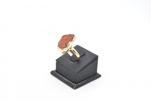 Altın Rengi Karnelyan Akik Taşlı Ayarlanabilir Yüzük 006 - Resim 3